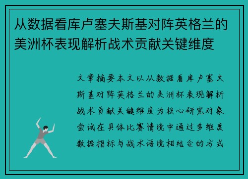 从数据看库卢塞夫斯基对阵英格兰的美洲杯表现解析战术贡献关键维度